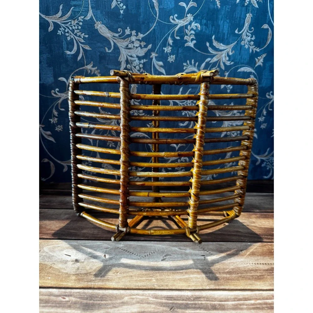 Vintage Rattan Caddy with Handle, Small Wicker Storage Basket